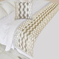 The HomeCentric King/Queen/Twin Ivory Decorative Queen 74"x18" Bed Runner Without Pillow Cover, Bead Hand Embroidery Bed Scarf on Jacquard Fabric - Priscilla Dazzle