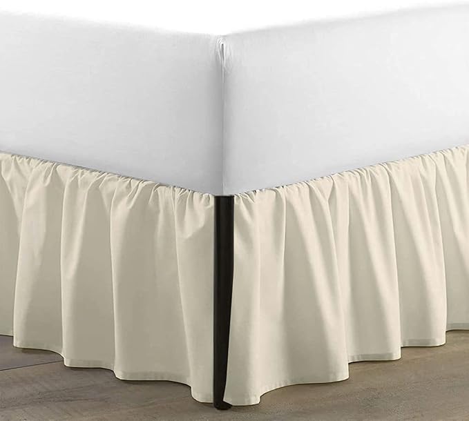 SKY BEDDINGS - Twin Size Ruffled Bed Skirt with Split Corners - 18 Inch Drop Dust Ruffle Bed Skirt with Platform Three Sided Coverage - 100% Microfiber, Ivory
