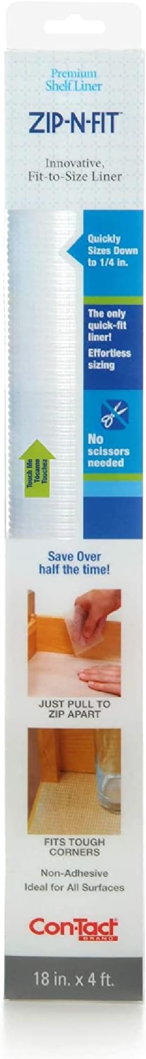 Con-Tact Brand Adhesive Zip-N-Fit Solid Grip Drawer 18" x 4', Ribbed Clear, 6 Count