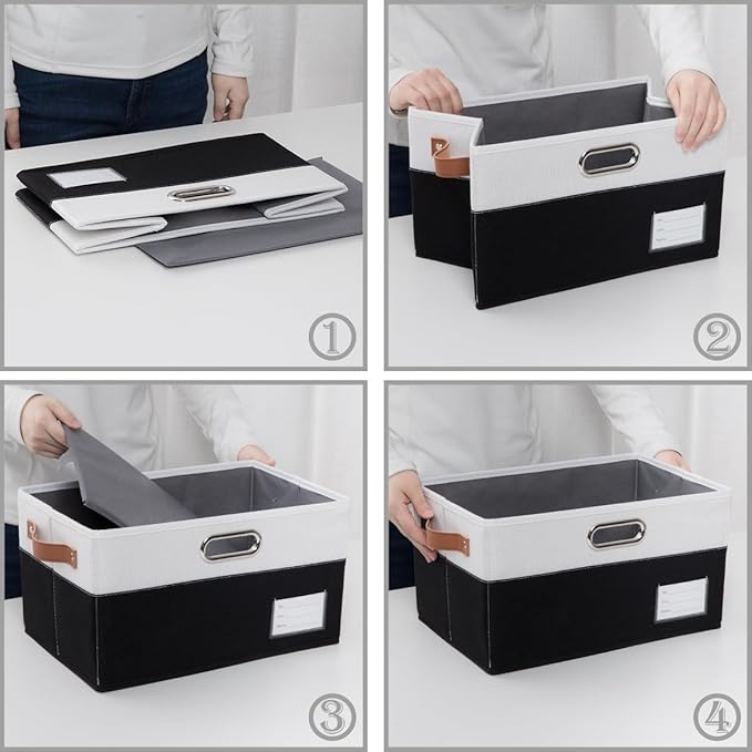 PRANDOM Foldable Storage Bins with Lids [3-Pack] Fabric Collapsible Storage Boxes Baskets Cubes Containers with Handles for Closet Living Room Bedroom (Black & White 14.9x9.8x9.8'')