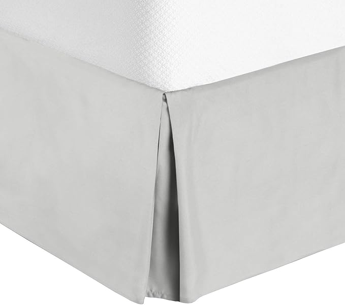 Bed Skirt - 100% Cotton 800 Thread Count Box Pleated Bed Skirt - Luxury Pleated Dust Ruffle, Hotel Quality Modern Bed Skirt, Easy Fit with 12 Inch Tailored Drop, California King, Light Grey