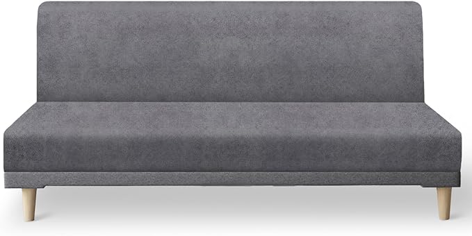 molasofa Leather Like Stretch Futon Slipcover Armless Futon Bed Sofa Cover Furniture Protector with Elastic Bottom, Soft and Washable Futon Cover for Sofa Bed Stay in Place（Medium，Light Grey）
