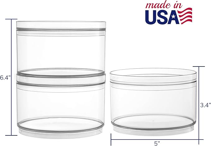 STORi Bella Stackable Clear Plastic Container (Set of 3) Round Vanity Storage Organizers with Lids for Hair Accessories & Beauty Supplies | Made in USA