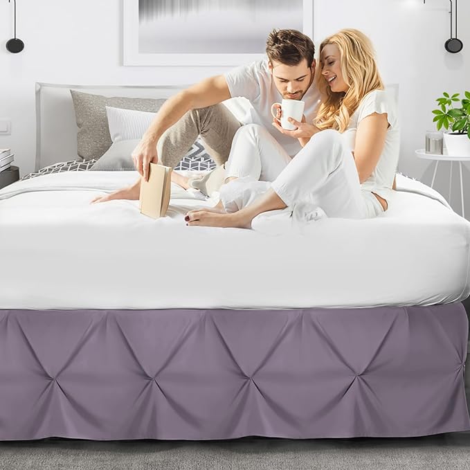Nestl Grayish Purple Bed Skirt King Size, Pinch Pleat King Bed Skirt, 14" Inch Drop King Bedskirt, Hotel Quality Purple Bed Skirts, Microfiber Bedskirt for King Bed, Grayish Purple King Bed Skirt