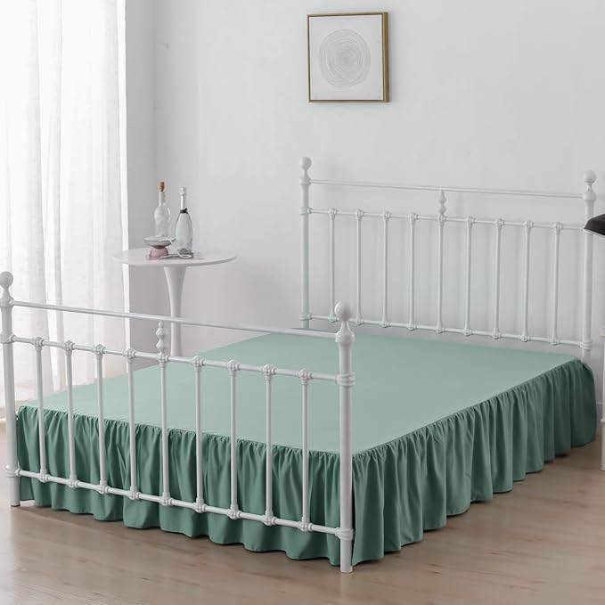 Bed Skirt Ruffled Bed Skirt with Split Corners, 18 Inch Drop Dust Ruffle Bed Skirts with Platform, Sage Green, 18" Twin