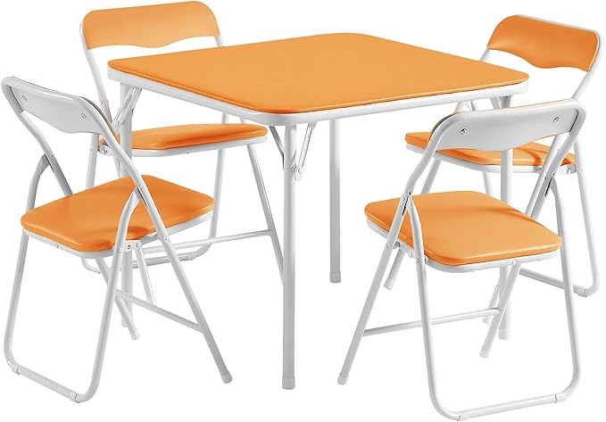 VECELO Kids Folding Activity Table and Chairs 5 Pcs Set, Portable, with Ultra Soft Padded Cushion, Orange