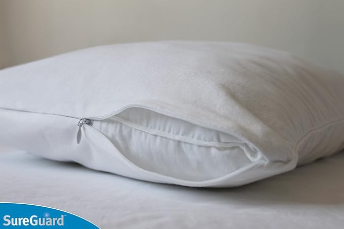 Set of 2 King Size SureGuard Pillow Protectors - 100% Waterproof, Bed Bug Proof, Hypoallergenic - Premium Zippered Cotton Covers - Smooth