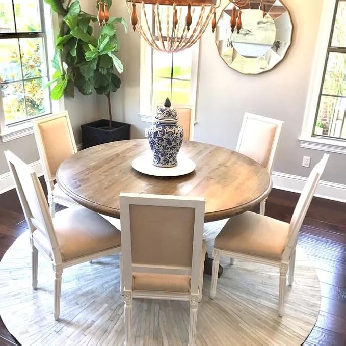 Faux Cowhide Round Area Rug | Non-Slip Leather Floor Carpet for Living Room, Bedroom, and Home Décor | Modern Stylish Accent Rug(White_4x4)