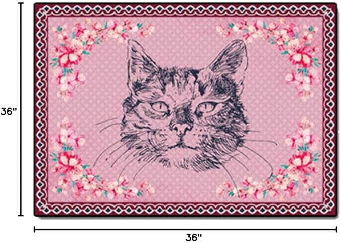 Cartoon Animal Pattern Area Rug Cute Cat Luxury Floral Decor for Carpet Farmhouse Bedroom Living Room Rugs Bathroom Kitchen Runner Mat Indoor Outdoor Non Slip Doormat 3' X 3'