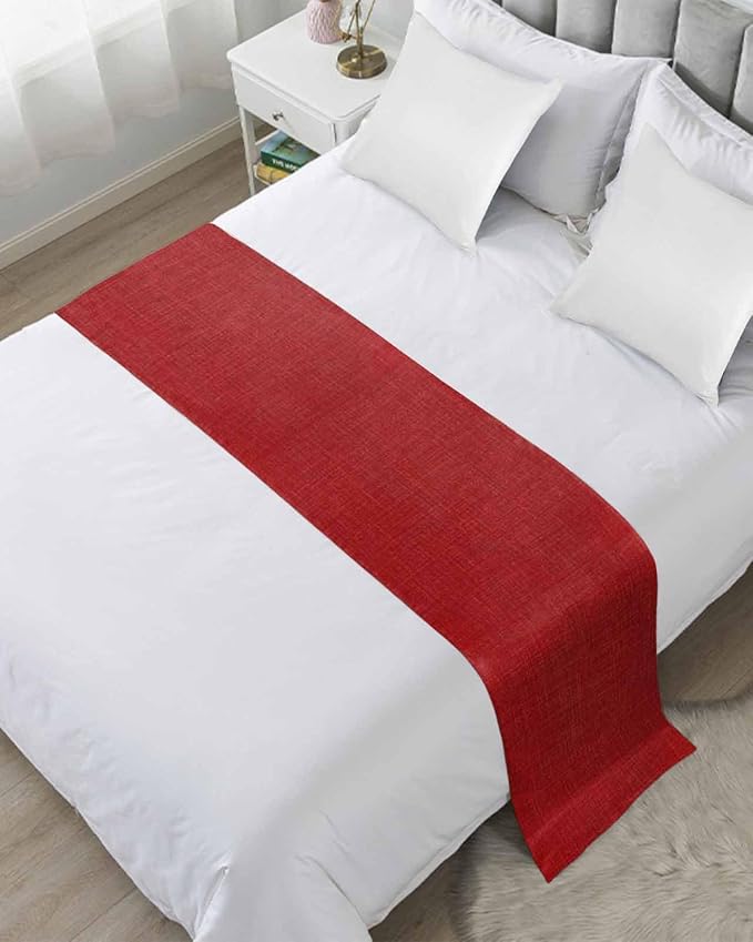 Farmhouse Red Linen Bottom Bed Runners for Bedroom Hotel,Decorative Bedding Scarf Vintage Burlap Christmas Bed End Blanket Bedding Runner Scarves for Full Size Bed,83x20in
