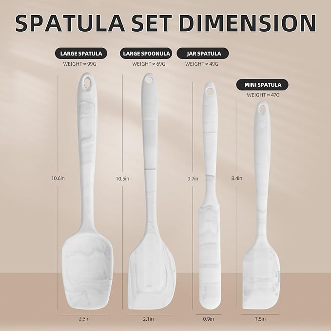 FIVETAS Food Grade Silicone Rubber Spatula Set for Baking,Cooking.High Heat Resistant Non Stick,Dishwasher Safe,Stainless Steel Core Handle,BPA-Free,Marbling set of 4
