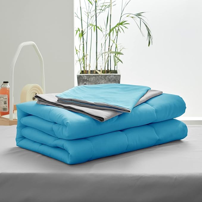 UOZZI BEDDING 4 Pieces Toddler Bedding Set Ultra Soft and Breathable Toddler Sheet Set - Includes Comforter, Flat Sheet, Fitted Sheet and Pillowcase - Blue & Gray