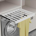 Hidden Pull Out Drying Rack, Extendable Pull Out Trousers Rack, Space Saving, Above Washing Machine Wardrobe, Aluminum Alloy, Soft-Close, Depth 21.26in Width 26-28in White
