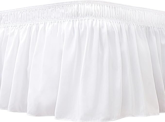 Biscaynebay Wrap Around Bed Skirts for King & Cal King Beds 14" Drop, White Adjustable Elastic Dust Ruffles Easy Fit Wrinkle Resistant Silky Luxurious Fabric Machine Washable