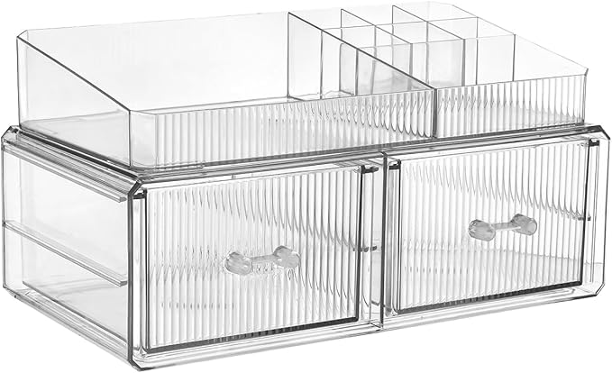 ZHIAI stackable storage drawer, cosmetic acrylic storage box, cosmetics and beauty product storage organizer, suitable for makeup room, bathroom, storage room