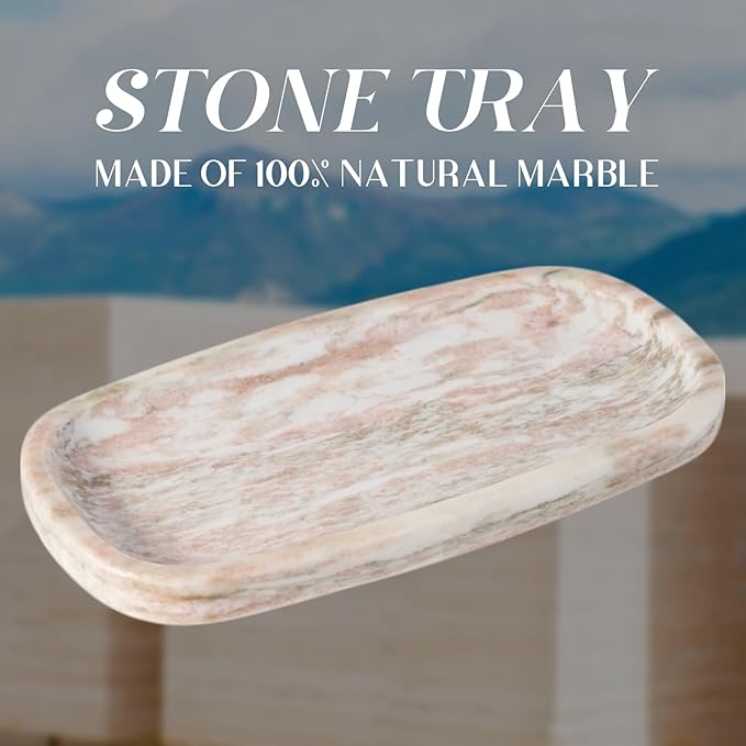 Koville Natural Marble Tray for Bathroom Countertop, Vanity Tray for Decor, Marble Bathroom Trays Stone Storage Trays for Perfume, Jewelry, Candles, Decorative Tray for Dresser Organizer(Norway Red)