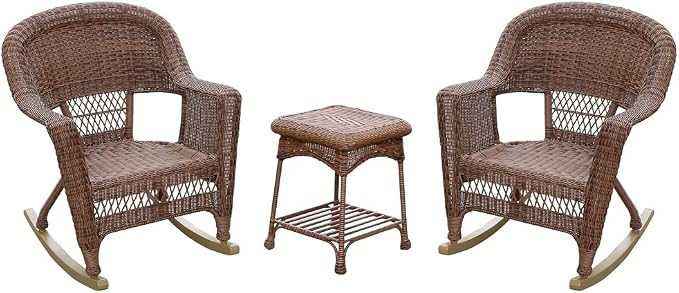 Jeco 3 Piece Rocker Wicker Chair Set
