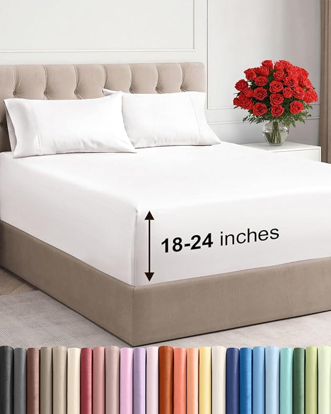Extra Deep Pocket King Sheets - 4 Piece Breathable & Cooling Bed Sheets - Hotel Luxury Bed Sheet Set - Soft, Wrinkle Free & Comfy - Easily Fits Extra Deep Mattresses - Deep Pocket Antique White Sheets