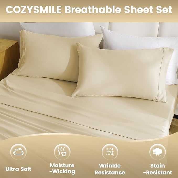 Holtel Luxury Twin Sheet Set - 3 Piece Soft Microfiber Sheets for Twin Size Bed, 16" Deep Pocket Easy Care Wrinkle Free Cooling Bedding Sheet and Pillowcase Set, Beige