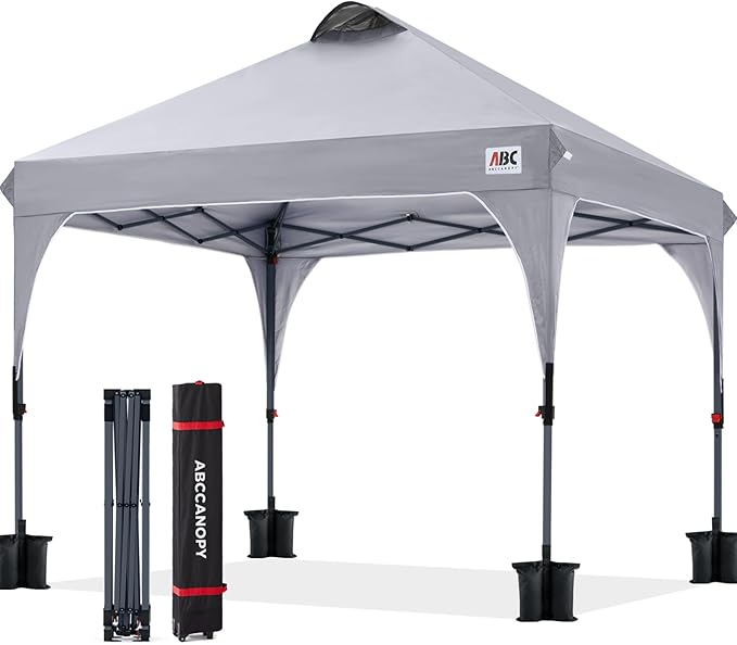 ABCCANOPY Outdoor Pop up Canopy Tent, 8x8 Instant Portable Canopy for Camping, Beach, Backyard, Gray