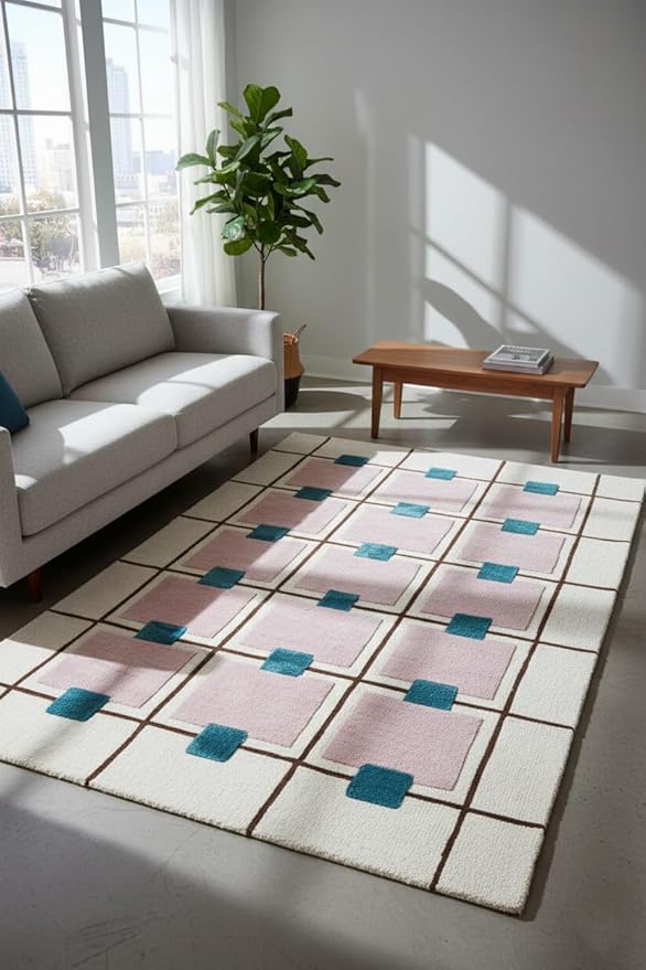 Greer Wool Area Rug - Chic Hand-Tufted Mauve, Blue, and Beige Design for Stylish Home Decor (4x6 Ft)