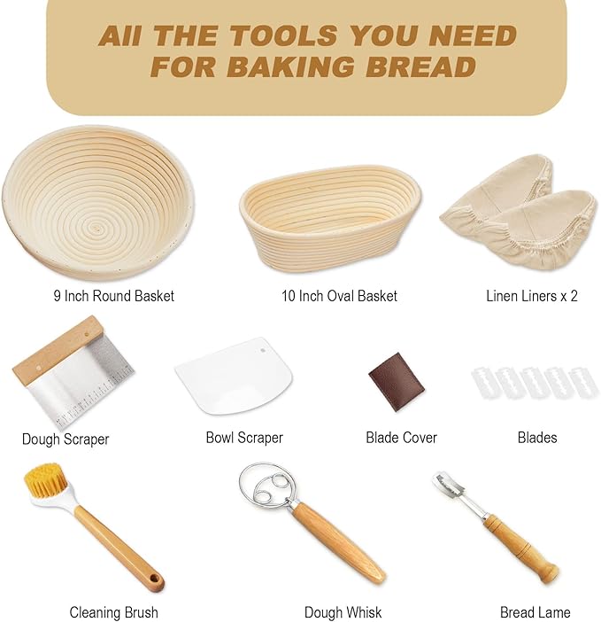 Sourdough Bread Proofing Basket Kit: 9"Round & 10" Oval Banneton Baking Set