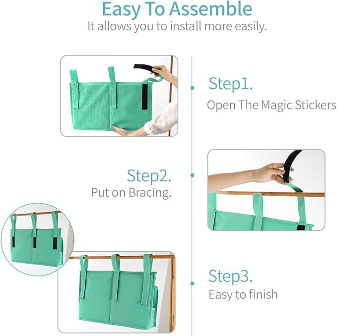 Bseash Bunk Bed Organizer, Bedside Caddy Hanging Bed Organizer Storage Bag 8 Pockets, for College Dorm Rooms Bed, Hospital Bed, Baby Bed Rails, 600D Oxford Cloth (Light Green)