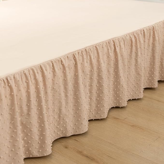 Tufted Dot Bed Skirt Queen Size,Ruffled Bed Skirt with Split Corners, Queen Bed Skirt 16 Inch Drop, Boho Queen Size Bed Skirt Cream for Ruffled Bed Skirt with Split Corners, Bed Skirt Queen Size