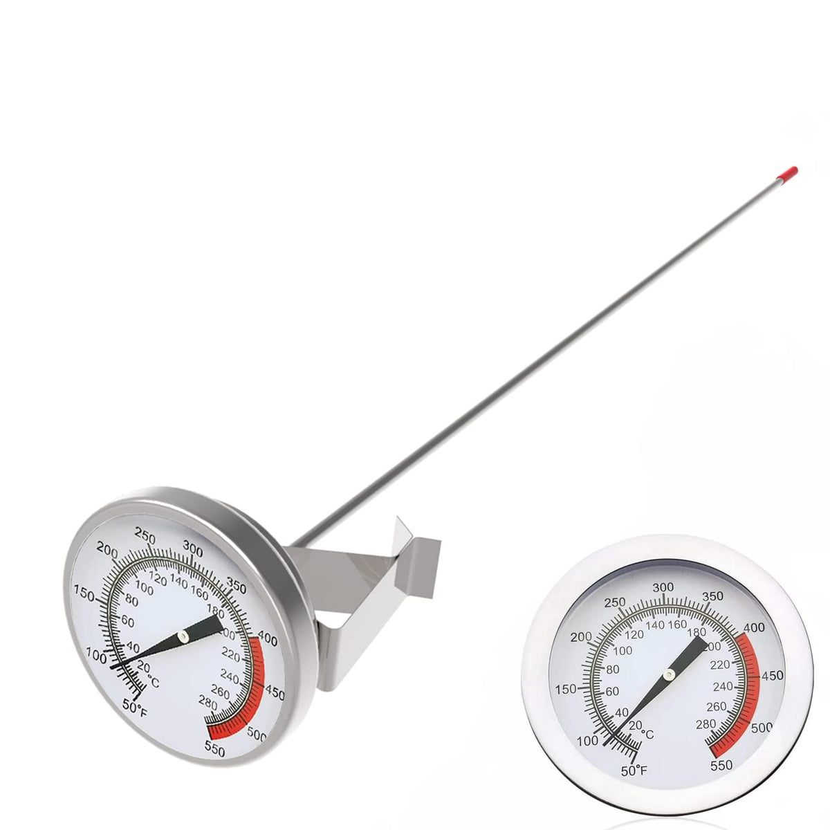 Lightbeam 16" Long Stem Deep Fry Thermometer with Pot Clip, Instant Read 2" Dial Meat BBQ Turkey Thermometer Candy Thermometer for Deep Fry, Turkey, Grill, Candy & Coffee etc