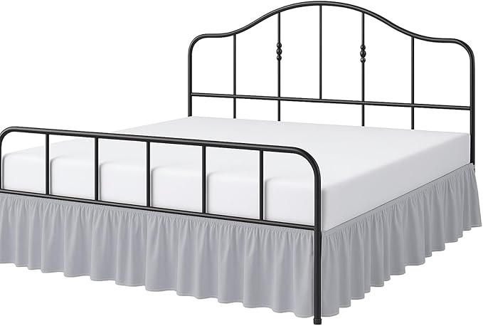 Cottington Lane Ruffled Bed Skirt Queen Size With Split Corner, Brushed Microfiber Hotel Quality Silver Grey Dust Ruffle, 18 Inch Drop Gathered Bedskirt, Soft and Stylish, Shrinkage and Fade Resistant