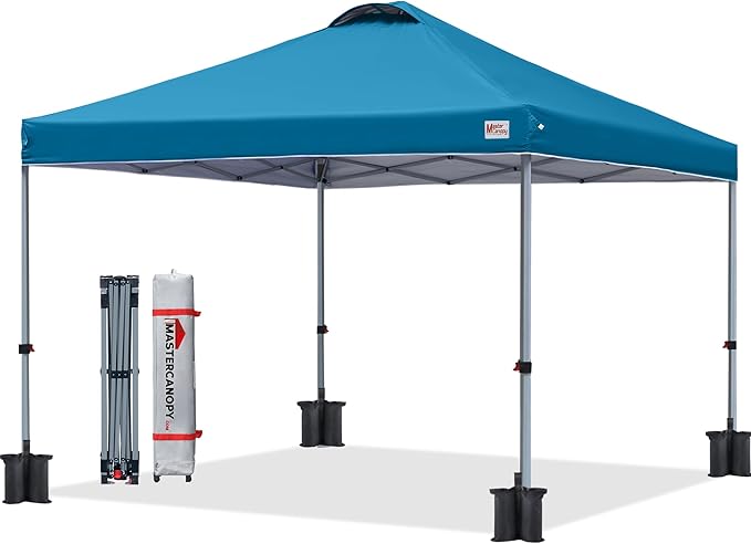 MASTERCANOPY Durable Pop-up Canopy Tent with Roller Bag (8x8, Cyan Blue)