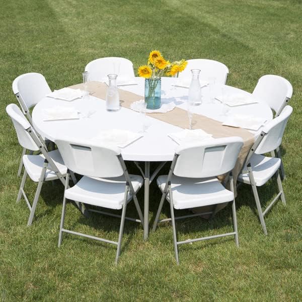 PRO&Family Commercial Round Folding Table, White Top, Powder-Coated Steel Frame, High-Impact Polyethylene Construction, Perfect for Wedding, Party, Shool, Church. (4, 60" Bi-Fold)