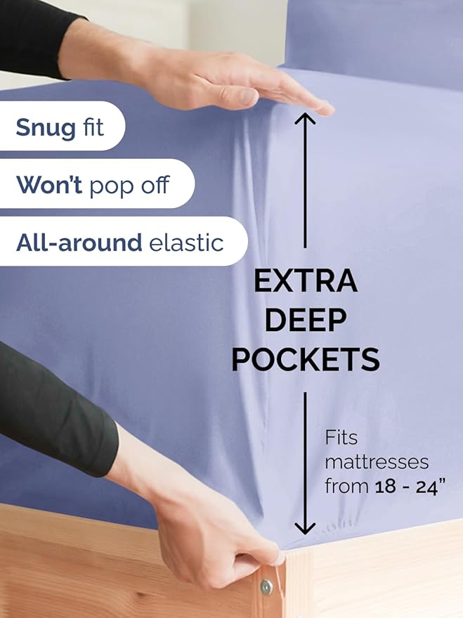 Extra Deep Split King Fitted Sheet - Hotel Luxury Single Fitted Sheet Only - Easily Fits 18 inch to 24 inch Mattress - Ultra Soft, Wrinkle Free with Extra Deep Pockets - Breathable & Comfy - Lavender