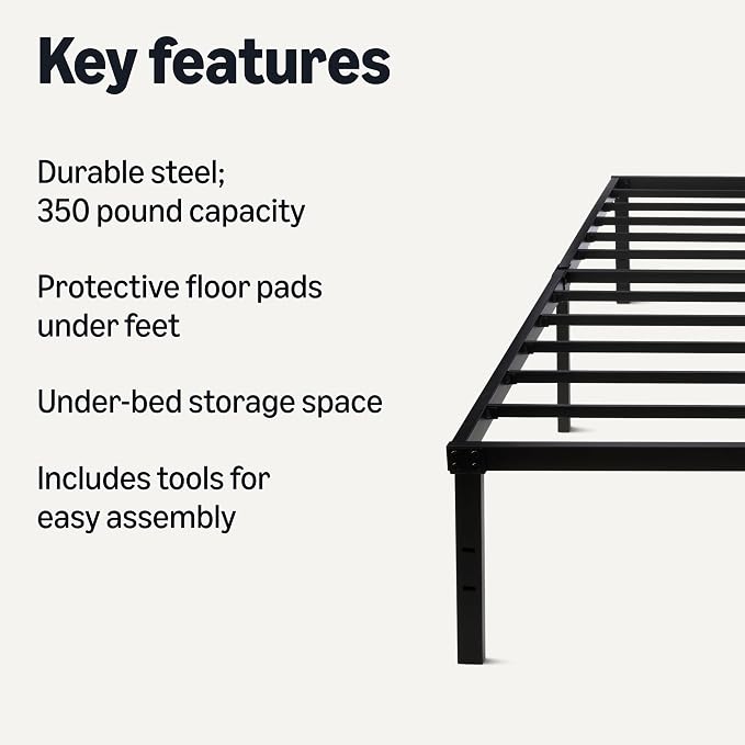 Amazon Basics Metal Bed Frame, Non-Foldable Platform Bed, Easy Assembly