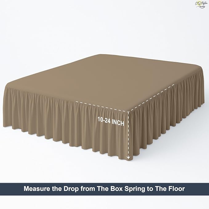 Cottington Lane Ruffled Bed Skirt Twin Size with Split Corner, Brushed Microfiber Hotel Quality Taupe Dust Ruffle, 16 Inch Drop Gathered Bedskirt, Soft and Stylish, Shrinkage and Fade Resistant