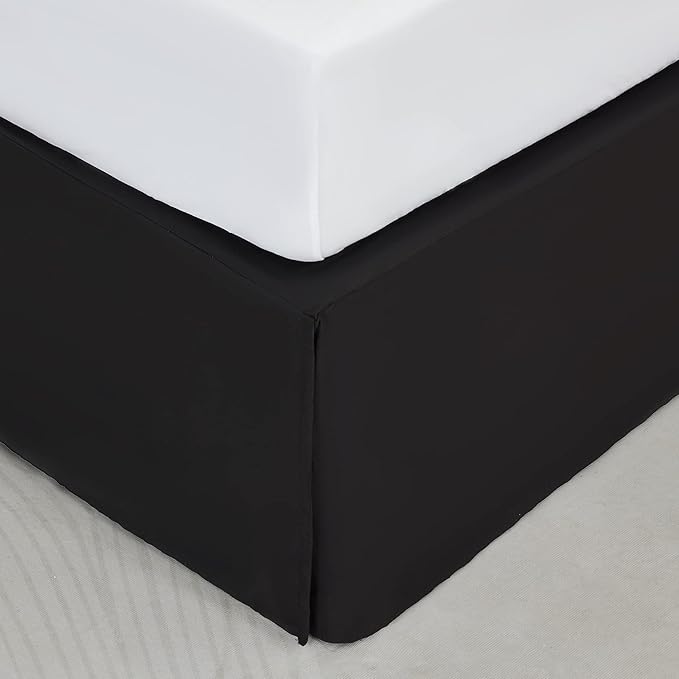 SONIVE King Bed Skirt,Premium Solid with Pleated Dust Ruffle 15-Inch Drop Easy to Put in Shrink Free and Fade Resistant Black