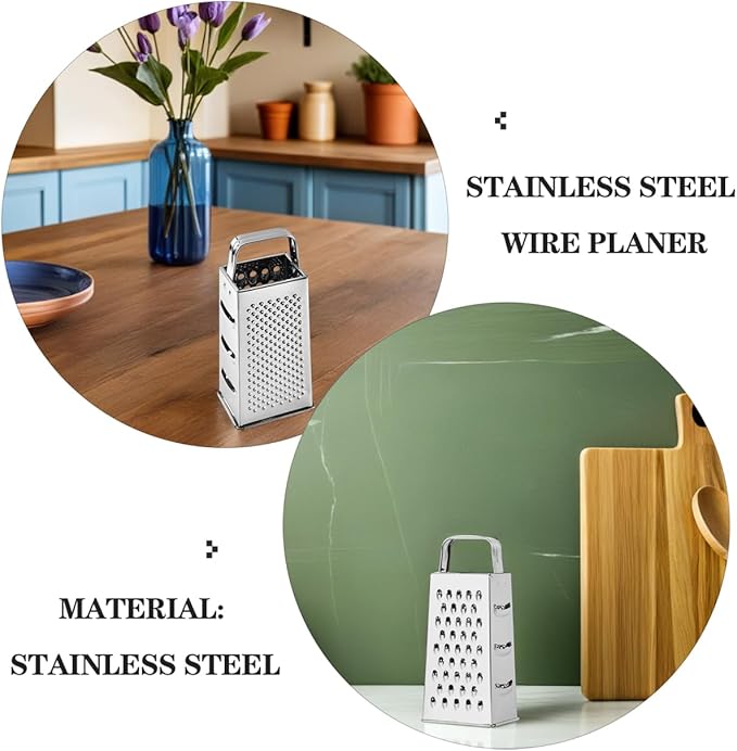 Ciieeo Multifunctional 4-Sides Box Grater Stainless Steel Kitchen Gadget for Cheese Vegetable Fruit Grating and Slicing with Comfortable Grip Compact 9.64X4.17X3.14 Inch