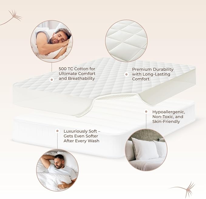 100% Cotton Organic Mattress Pad - Luxury Quilted Mattress Topper Protector Plush & Breathable Machine Washable Design - Fairtrade & GOTS Certified Premium 400GSM Thick with Deep Pocket (Twin)