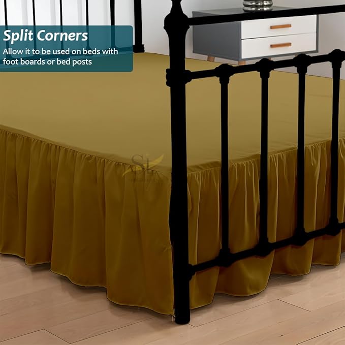 Shreem Linen Ruffled Bed Skirt with Split Corners, Gathered Style, 100% Microfiber, 21-Inch Drop, Dust Ruffle Bedskirt with Platform, Twin-XL, Taupe