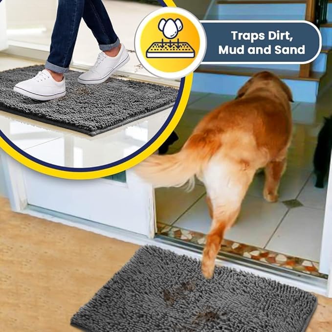 Muddy Mat® Shown on TV – Super Absorbent Door Mat Indoor, Microfiber Quick Dry Chenille Entryway Rug, Non-Slip Front Door Mat, Indoor Mats for Entryway, Machine Washable Pet Rug, Grey 36"x60"