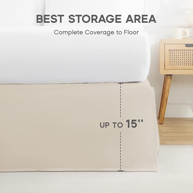 SONIVE Twin Bed Skirt,15" Drop Pleated Dust Ruffle,Classic Tailored Easy Fit Brushed Microfiber Skirts Hotel Quality Shrinkage & Fade Resistant Beige