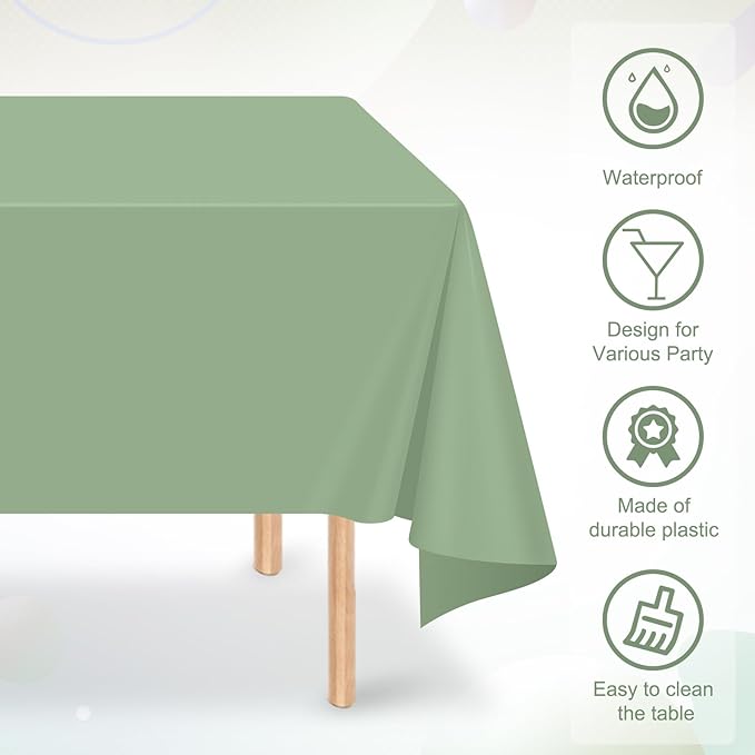 32 Pack Sage Green Plastic Tablecloth for Rectangle Tables, Premium Decorative Sage Disposable Table Cloths for Parties, Rectangle Party Table Cover for Birthday Wedding Baby Shower Party, 54x108 Inch