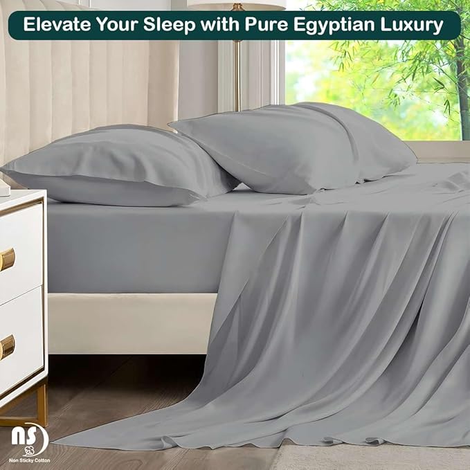 NON Sticky cotton Twin Size Sleeper Sofa Sheets, 4 Piece Egyptian Cotton Bed Sheet Set for Sofa Bed, 6" Deep Pocket Fitted Sheet for Pull Out Couch Mattress, 39" x 75", Light Grey Solid
