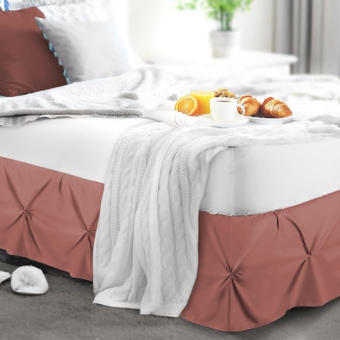 Nestl Pink Clay Bed Skirt King Size, Pinch Pleat King Bed Skirt, 14" Inch Drop King Bedskirt, Hotel Quality Pink Clay Bed Skirts, Premium Microfiber Bedskirt for King Bed, Pink Clay King Bed Skirt