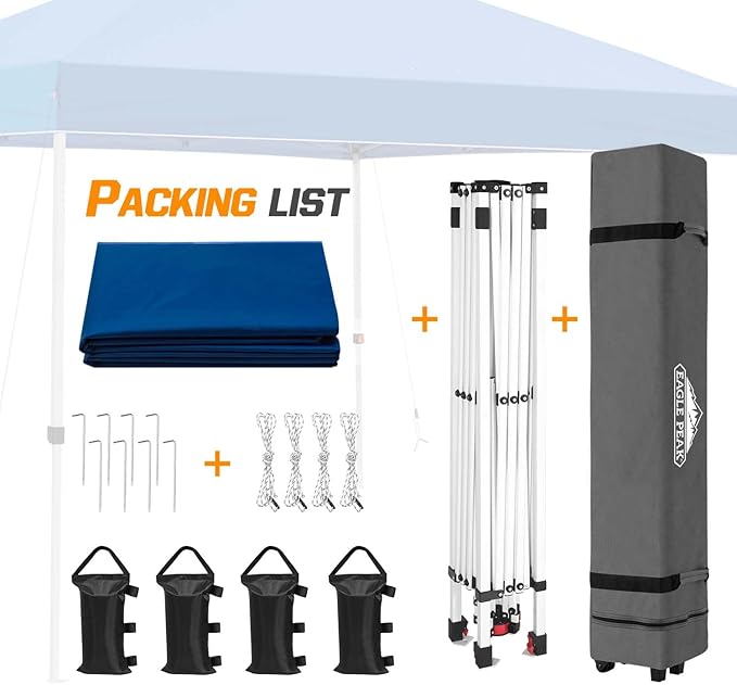 EAGLE PEAK Pop Up Canopy Tent with Wheeled Carry Bag, 8 Stakes, 4 Ropes, 4 Weight Bags, Easy Set Up Tent Canopy, 10x10 ft, 100sqft of Shade, Dark Blue
