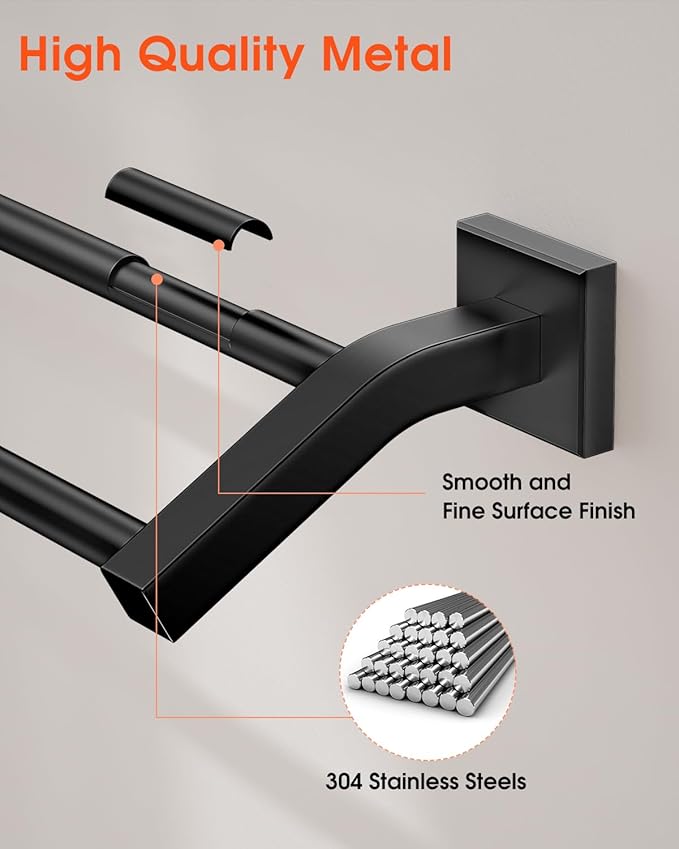 Alise Bath Double Towel Bars Towel Racks for Bathroom,32 Inch Wall Mount Towel Holder Heavy Duty SUS304 Stainless Steel Towel Hanger Towel Rail,Matte Black