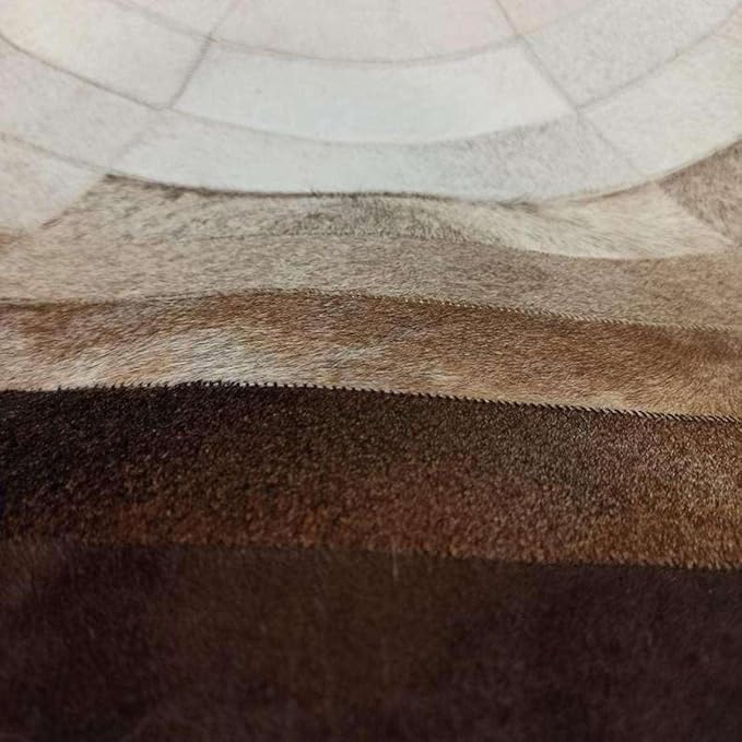 Round Faux Cowhide Leather Rug 9×9 ft – Brown & Beige Rustic Western Farmhouse Boho Concentric Patchwork Non-Slip Durable Faux Leather Area Carpet for Living Room, Bedroom & Office