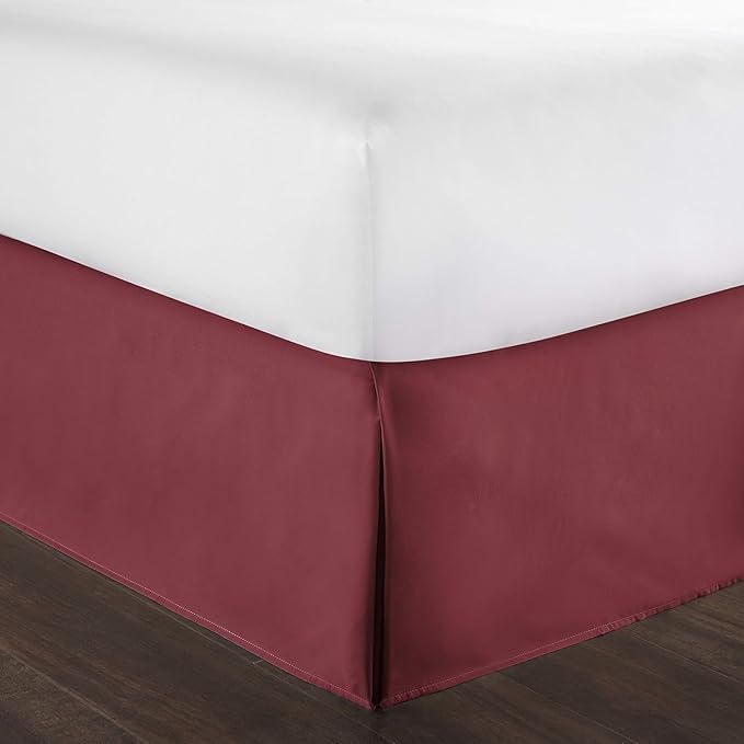 Bed Skirt - 100% Cotton 800 Thread Count Box Pleated Bed Skirt - Luxury Pleated Dust Ruffle, Hotel Quality Modern Bed Skirt, Easy Fit with 12 Inch Tailored Drop, Queen, Burgundy