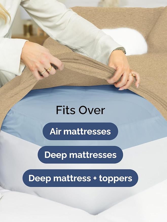 Extra Deep Cal King Fitted Sheet - Hotel Luxury Single Fitted Sheet Only - Easily Fits 18 inch to 24 inch Mattress - Ultra Soft, Wrinkle Free w/Extra Deep Pockets - Breathable & Comfy - Heathered Tan