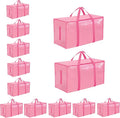 12 Pack-Extra Large Heavy Duty Moving Bags - Waterproof Storage Totes with Handles & Zippers, Foldable for College Dorm, Storage (Pink)